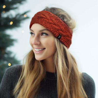 Zopf-Stirnband aus Schafwolle - Art.-Nr. 1007 - Farbe: Orange
